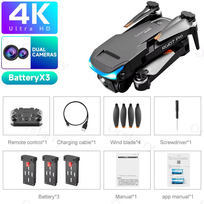 2024 HOT RG107 Pro Mini Drone 4K ESC Three-Sided Obstacle Avoidance Professional Dual HD Camera FPV Dron Foldable Quadcopter Toy