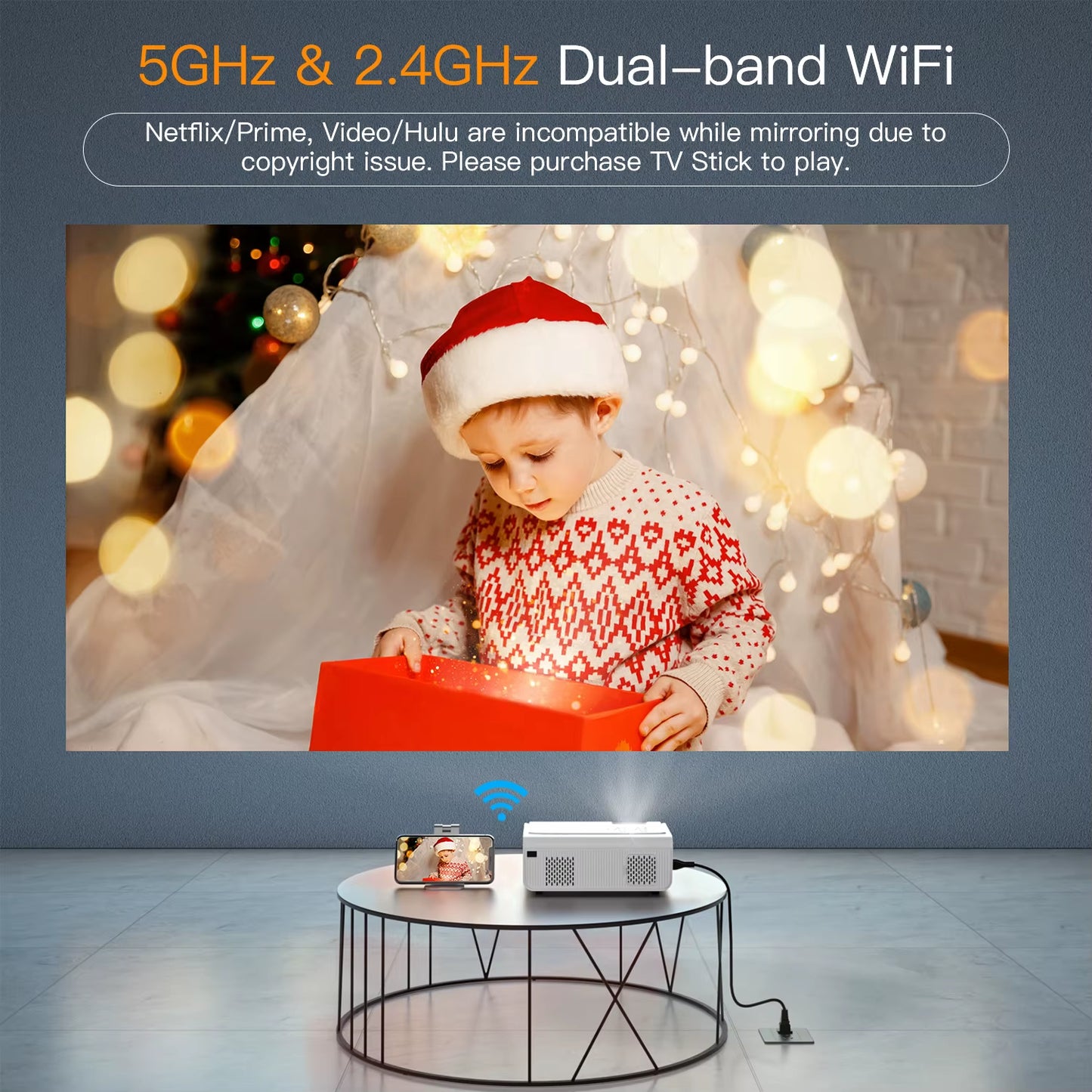 WiFi Wizardry: The 5G/2.4G Bluetooth Projector That Turns Your Living Room into a Movie Theater (Complete with 100" Screen and Tripod for Your Award-Winning Performance)