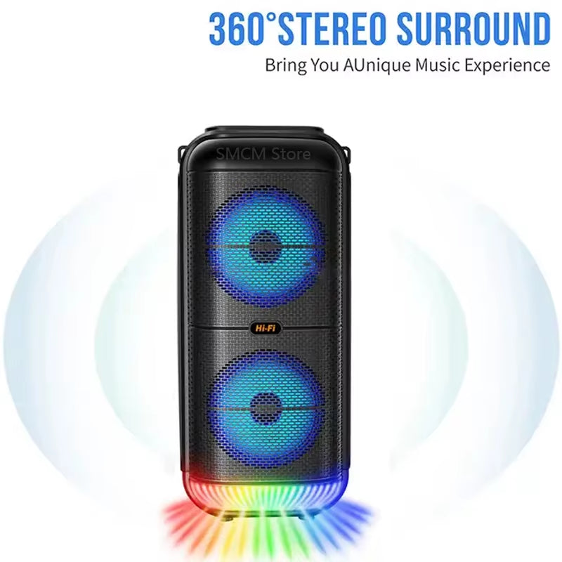 Peak Power 1200W Super Large Outdoor Bluetooth Speaker 6 Inch Double Horn Subwoofer Portable Wireless Column Bass Sound with Mic