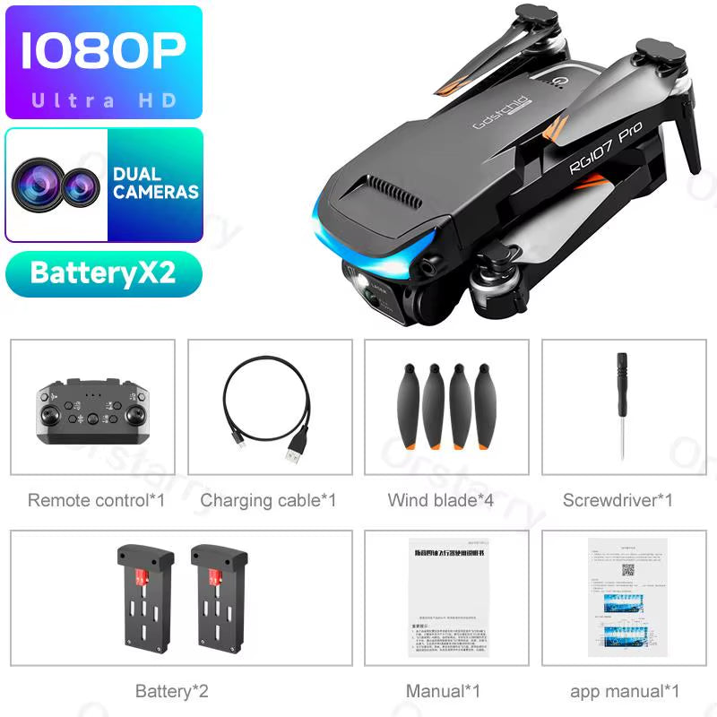 2024 HOT RG107 Pro Mini Drone 4K ESC Three-Sided Obstacle Avoidance Professional Dual HD Camera FPV Dron Foldable Quadcopter Toy