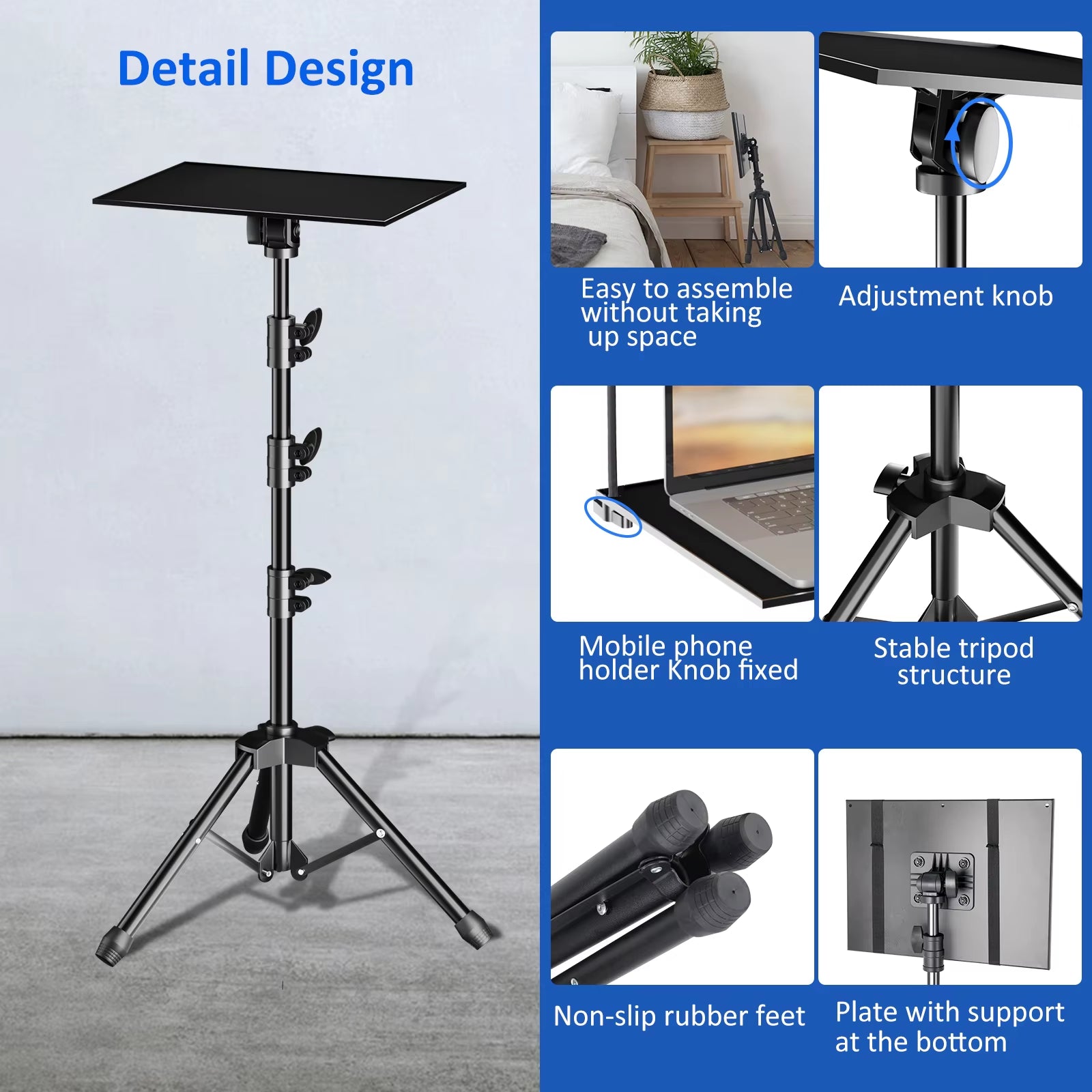 125Cm Projector Tripod Laptop Tripod Adjustable Height 23 to 63" Standing Desk Outdoor Computer Desk Stand Studio