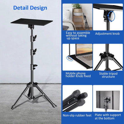 125Cm Projector Tripod Laptop Tripod Adjustable Height 23 to 63" Standing Desk Outdoor Computer Desk Stand Studio