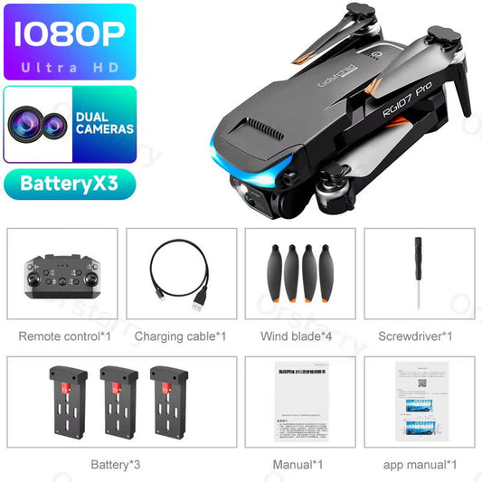 2024 HOT RG107 Pro Mini Drone 4K ESC Three-Sided Obstacle Avoidance Professional Dual HD Camera FPV Dron Foldable Quadcopter Toy